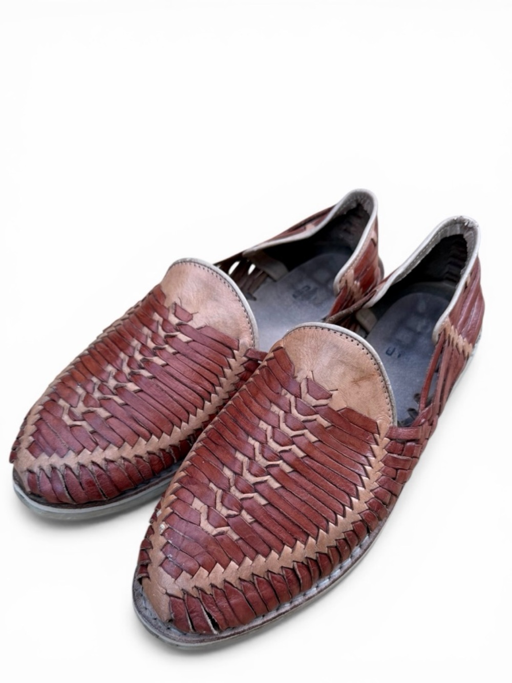 Leather Huarache Woven Slip On Shoes Brown Tan Artisan Loafers